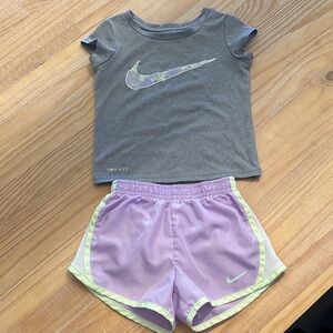Nike Girls' Active Set - Gray Top & Lavender Shorts with Lime Trim